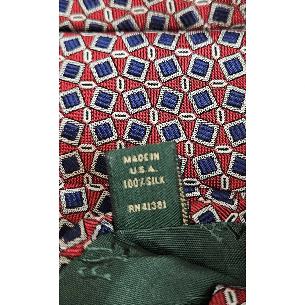 Lauren Ralph Lauren Tie Red Blue Silver Geometric LRL Green‎ Label Designer Mens